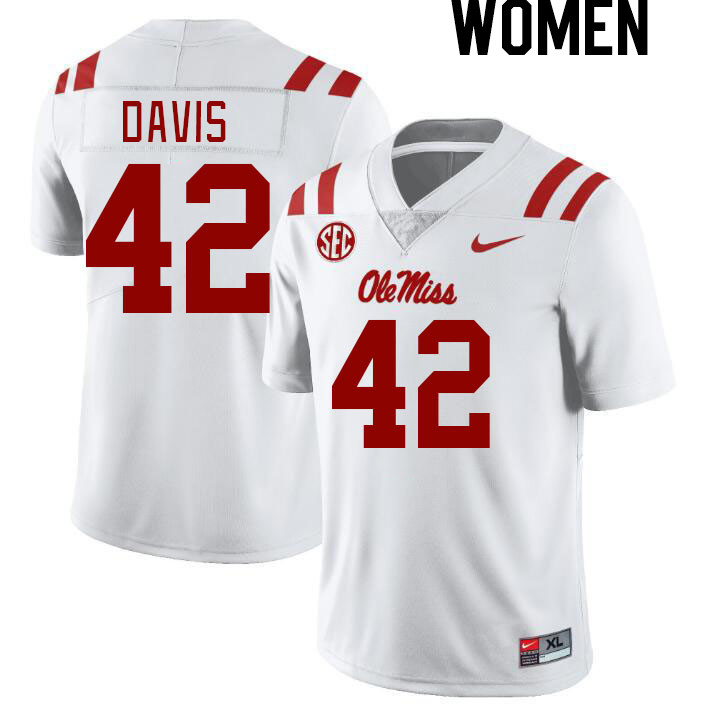 Women #42 Dylan Davis Ole Miss Rebels College Football Jerseyes Stitched Sale-White